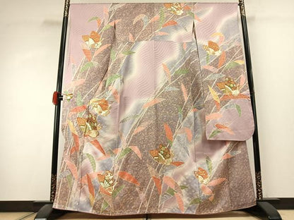 平和屋着物●豪華振袖　駒刺繍　花蝶文　暈し染め　金彩　正絹　逸品　AABK1481fy