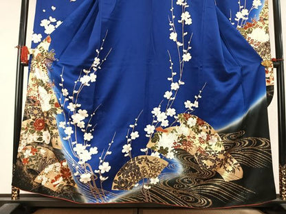 平和屋着物●豪華振袖　駒刺繍　地紙花文　暈し染め　金彩　正絹　逸品　AABK1483fy