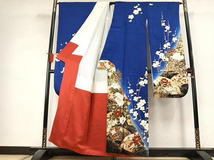 平和屋着物●豪華振袖　駒刺繍　地紙花文　暈し染め　金彩　正絹　逸品　AABK1483fy