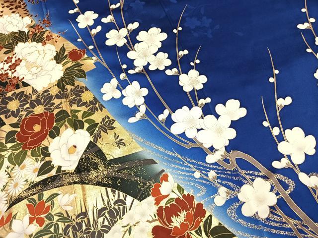 平和屋着物●豪華振袖　駒刺繍　地紙花文　暈し染め　金彩　正絹　逸品　AABK1483fy