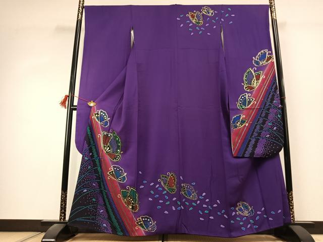 平和屋着物●豪華振袖　花蝶文　暈し染め　金彩　正絹　逸品　AABK1486fy