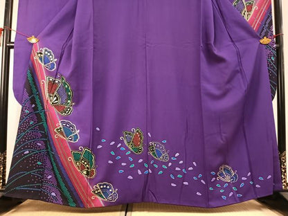 平和屋着物●豪華振袖　花蝶文　暈し染め　金彩　正絹　逸品　AABK1486fy