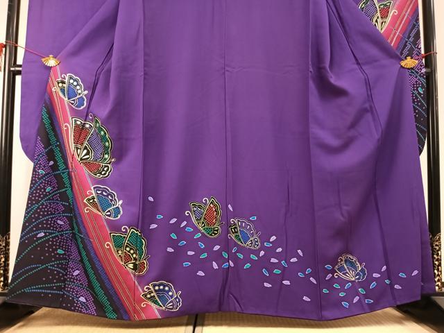 平和屋着物●豪華振袖　花蝶文　暈し染め　金彩　正絹　逸品　AABK1486fy