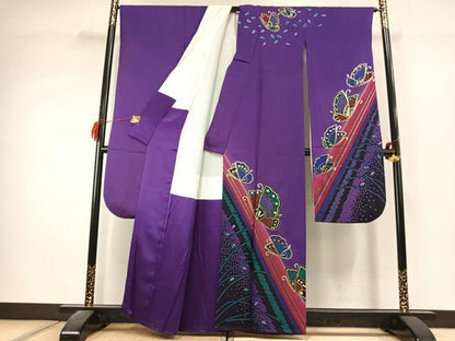 平和屋着物●豪華振袖　花蝶文　暈し染め　金彩　正絹　逸品　AABK1486fy