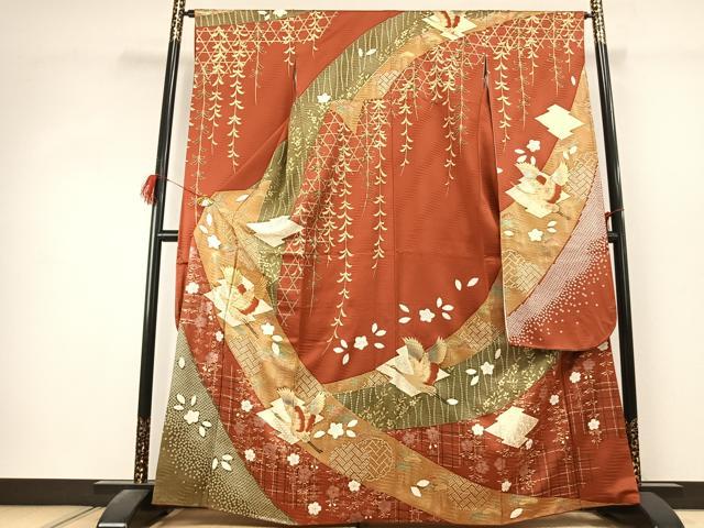 平和屋着物●豪華振袖　駒刺繍　花鳥文　金銀彩　正絹　逸品　AABK1489fy