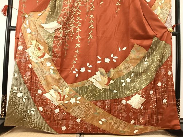 平和屋着物●豪華振袖　駒刺繍　花鳥文　金銀彩　正絹　逸品　AABK1489fy