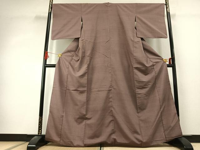 平和屋着物●結城紬　色無地　梅染色　正絹　逸品　AABK1494fy