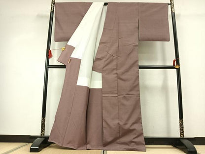 平和屋着物●結城紬　色無地　梅染色　正絹　逸品　AABK1494fy