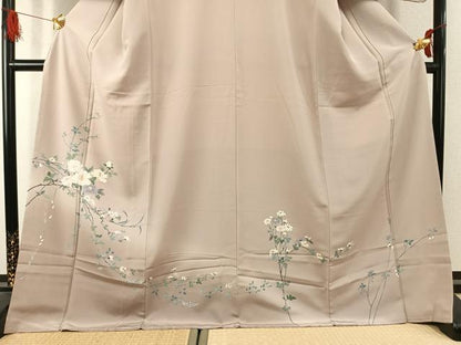平和屋着物●訪問着　友禅　枝花文　暈し染め　ロング丈　正絹　逸品　AABK1496fy