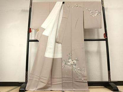 平和屋着物●訪問着　友禅　枝花文　暈し染め　ロング丈　正絹　逸品　AABK1496fy