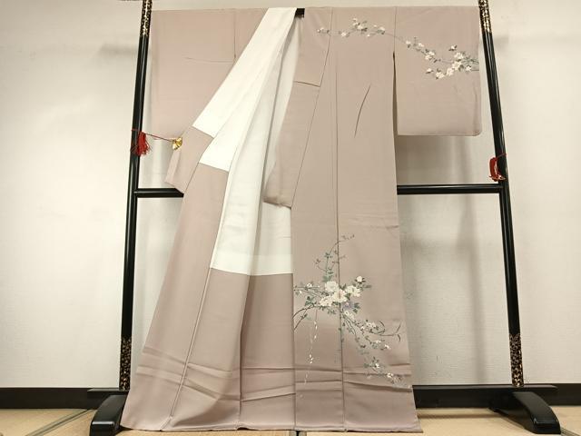 平和屋着物●訪問着　友禅　枝花文　暈し染め　ロング丈　正絹　逸品　AABK1496fy