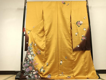 平和屋着物●豪華振袖　草花文　暈し染め　金銀彩　仮絵羽　正絹　逸品　未使用　AABK1497fy