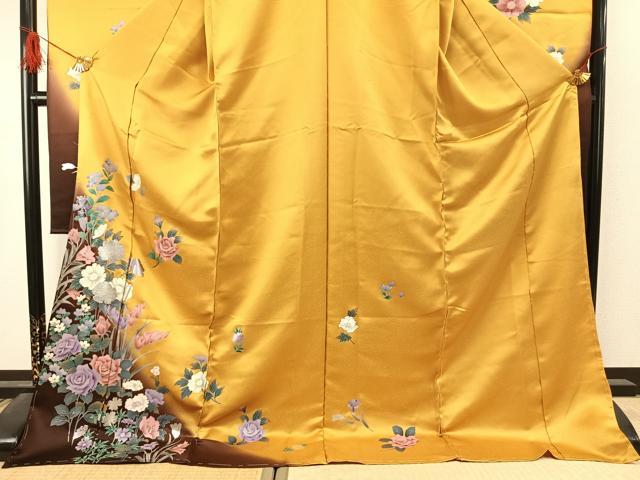 平和屋着物●豪華振袖　草花文　暈し染め　金銀彩　仮絵羽　正絹　逸品　未使用　AABK1497fy