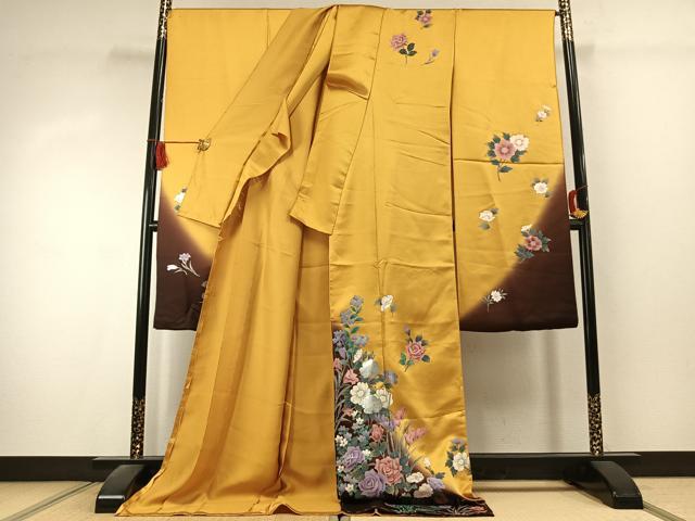 平和屋着物●豪華振袖　草花文　暈し染め　金銀彩　仮絵羽　正絹　逸品　未使用　AABK1497fy