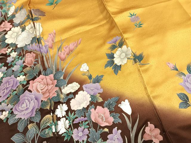 平和屋着物●豪華振袖　草花文　暈し染め　金銀彩　仮絵羽　正絹　逸品　未使用　AABK1497fy