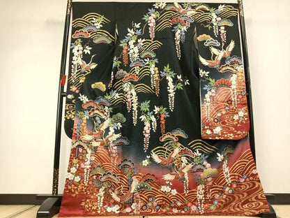 平和屋着物●豪華振袖　駒刺繍　花鳥文　暈し染め　金彩　正絹　逸品　AABK1498fy