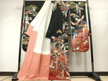平和屋着物●豪華振袖　駒刺繍　花鳥文　暈し染め　金彩　正絹　逸品　AABK1498fy
