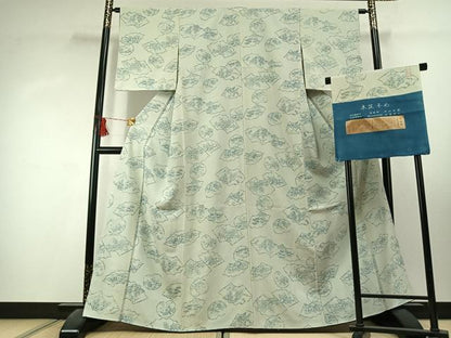 平和屋着物●藍造り国選定無形文化財　藍師・佐藤昭人　小紋　本藍ぞめ　型染め　草花文　証紙付き　正絹　逸品　AABK1499fy