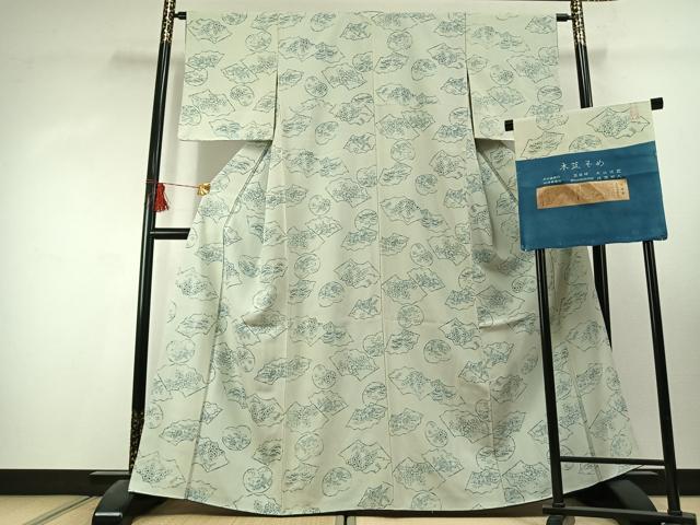平和屋着物●藍造り国選定無形文化財　藍師・佐藤昭人　小紋　本藍ぞめ　型染め　草花文　証紙付き　正絹　逸品　AABK1499fy