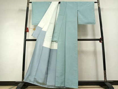 平和屋着物●結城紬　色無地　白藍色　証紙付き　正絹　逸品　AABK1500fy