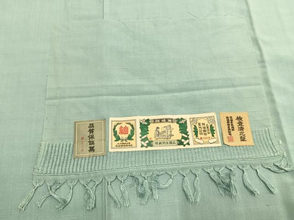 平和屋着物●結城紬　色無地　白藍色　証紙付き　正絹　逸品　AABK1500fy