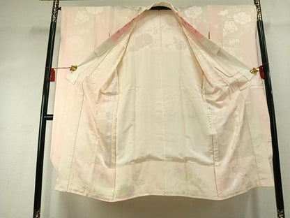 平和屋着物●振袖用長襦袢　無双仕立て　草花地紋　暈し染め　半衿刺繍　正絹　逸品　AABK1501fy
