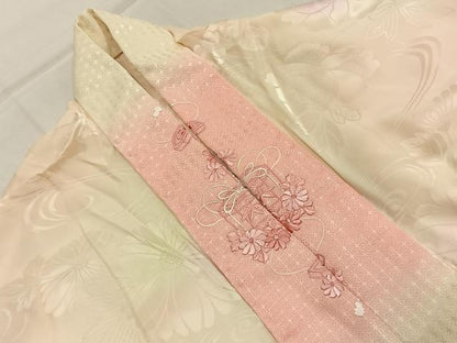 平和屋着物●振袖用長襦袢　無双仕立て　草花地紋　暈し染め　半衿刺繍　正絹　逸品　AABK1501fy