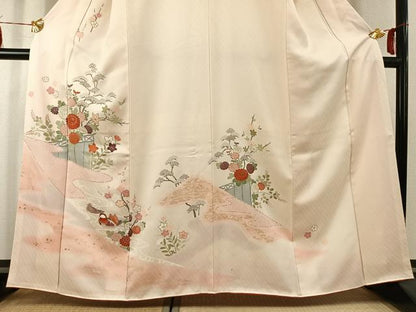 平和屋着物●訪問着　刺繍　花鳥文　暈し染め　金彩　正絹　逸品　AABK1502fy