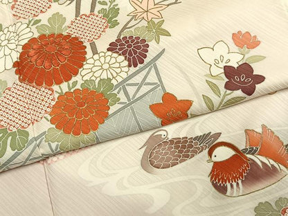 平和屋着物●訪問着　刺繍　花鳥文　暈し染め　金彩　正絹　逸品　AABK1502fy