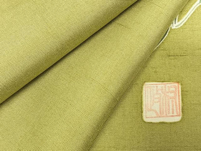 平和屋着物●上質な紬　色無地　作家物　抹茶色　正絹　逸品　AABK1503fy