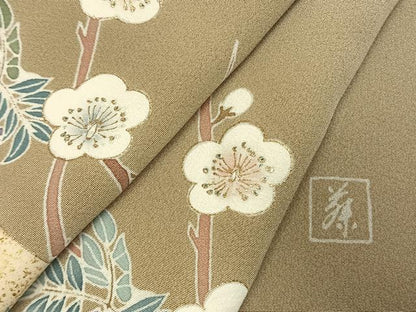 平和屋着物●訪問着　作家物　枝梅文　金彩　正絹　逸品　AABK1504fy