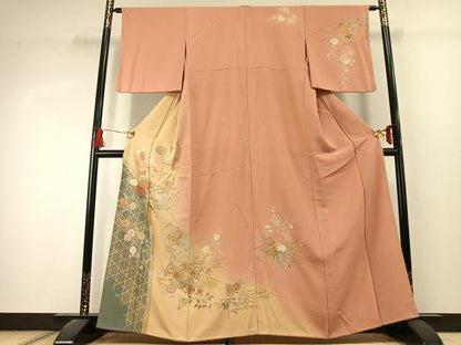 平和屋着物●訪問着　草花文　暈し染め　金銀彩　正絹　逸品　AABK1507fy