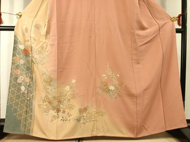 平和屋着物●訪問着　草花文　暈し染め　金銀彩　正絹　逸品　AABK1507fy