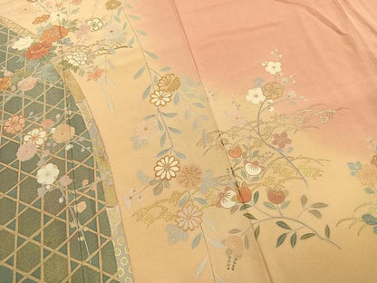 平和屋着物●訪問着　草花文　暈し染め　金銀彩　正絹　逸品　AABK1507fy