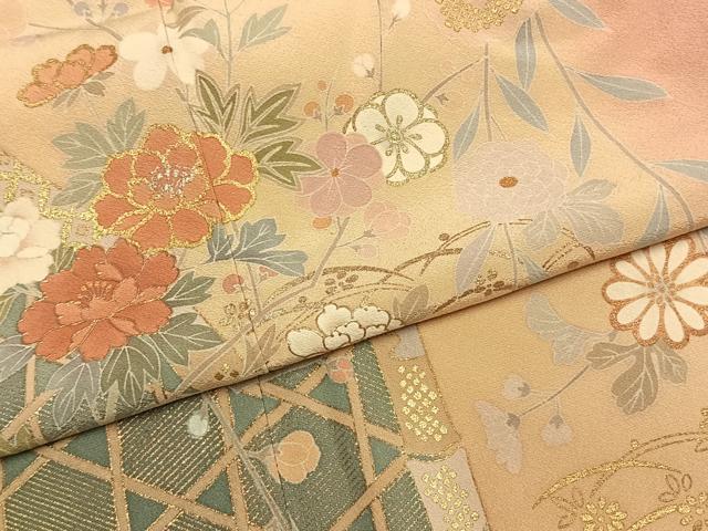 平和屋着物●訪問着　草花文　暈し染め　金銀彩　正絹　逸品　AABK1507fy