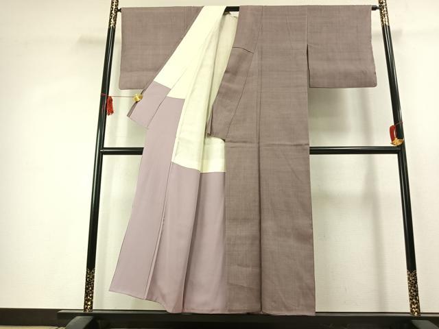 平和屋着物●結城紬　色無地　鳩羽鼠色　正絹　逸品　AABK1508fy