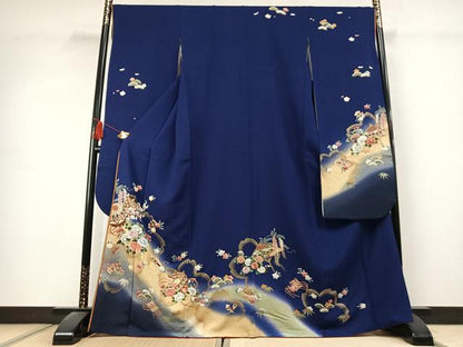 平和屋着物●豪華振袖　刺繍　草花文　暈し染め　金糸　金彩　京都きもの友禅扱い　正絹　逸品　AABK1509fy