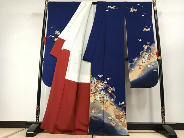 平和屋着物●豪華振袖　刺繍　草花文　暈し染め　金糸　金彩　京都きもの友禅扱い　正絹　逸品　AABK1509fy
