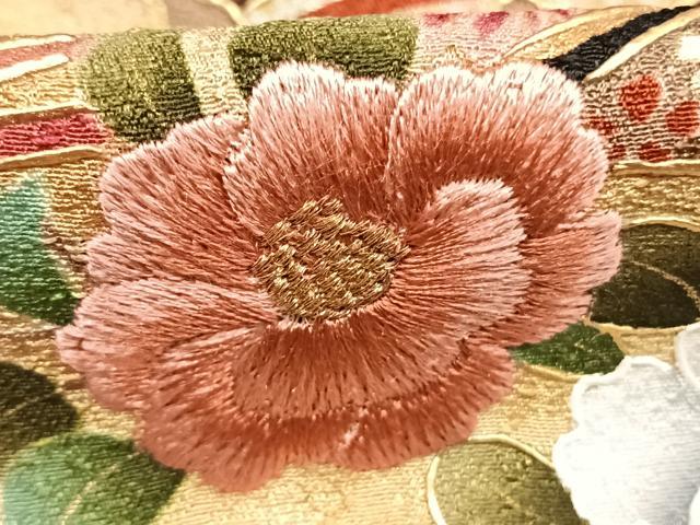 平和屋着物●豪華振袖　刺繍　草花文　暈し染め　金糸　金彩　京都きもの友禅扱い　正絹　逸品　AABK1509fy