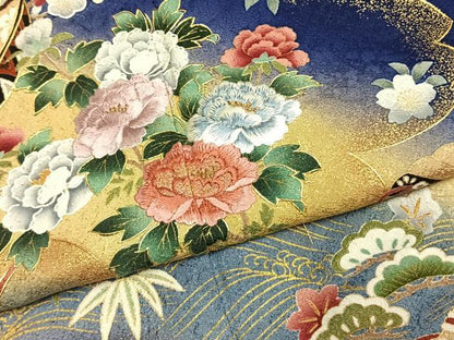 平和屋着物●豪華振袖　刺繍　草花文　暈し染め　金糸　金彩　京都きもの友禅扱い　正絹　逸品　AABK1509fy