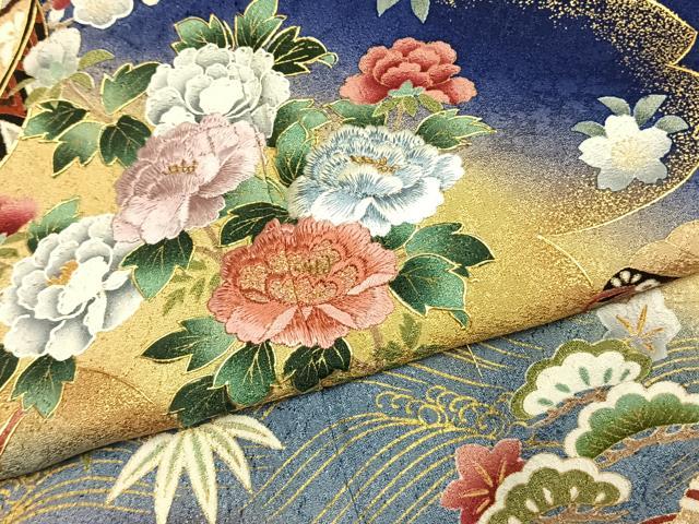 平和屋着物●豪華振袖　刺繍　草花文　暈し染め　金糸　金彩　京都きもの友禅扱い　正絹　逸品　AABK1509fy
