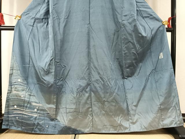 平和屋着物●訪問着　紬地　漢方染　抽象文様　暈し染め　正絹　逸品　AABK1510fy