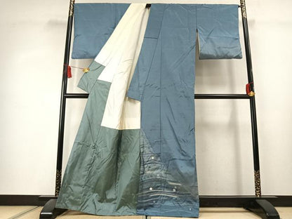 平和屋着物●訪問着　紬地　漢方染　抽象文様　暈し染め　正絹　逸品　AABK1510fy