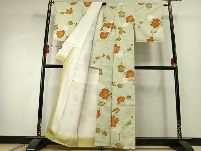 平和屋着物●上質な小紋　草花文　正絹　逸品　未使用　AABK1513fy