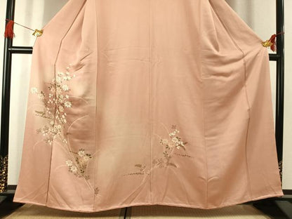 平和屋着物●訪問着　手描き　絞り　草花文　暈し染め　金彩　正絹　逸品　AABK1515fy