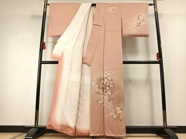 平和屋着物●訪問着　手描き　絞り　草花文　暈し染め　金彩　正絹　逸品　AABK1515fy