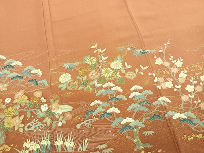 平和屋着物●訪問着　駒刺繍　草花文　金彩　正絹　逸品　未使用　AABK1516fy