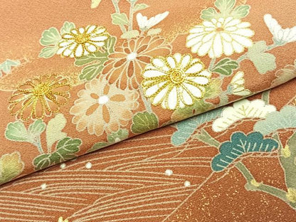 平和屋着物●訪問着　駒刺繍　草花文　金彩　正絹　逸品　未使用　AABK1516fy
