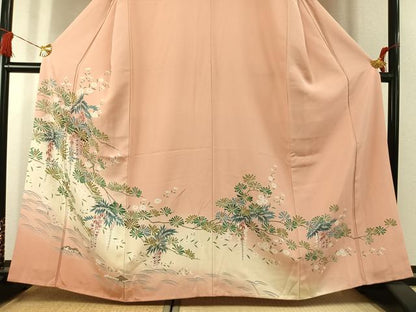 平和屋着物●訪問着　友禅　枝松花文　暈し染め　正絹　逸品　AABK1517fy