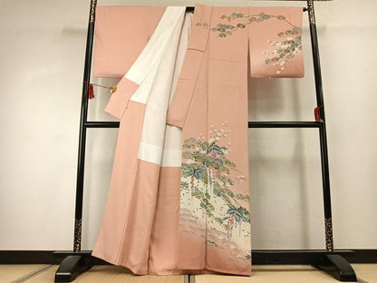 平和屋着物●訪問着　友禅　枝松花文　暈し染め　正絹　逸品　AABK1517fy